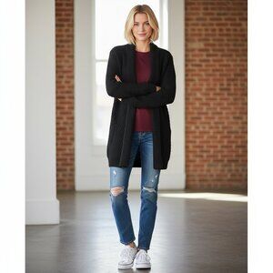 Abercrombie & Fitch Open Front Cardigan Womens Sz Black Pockets Oversized Cozy